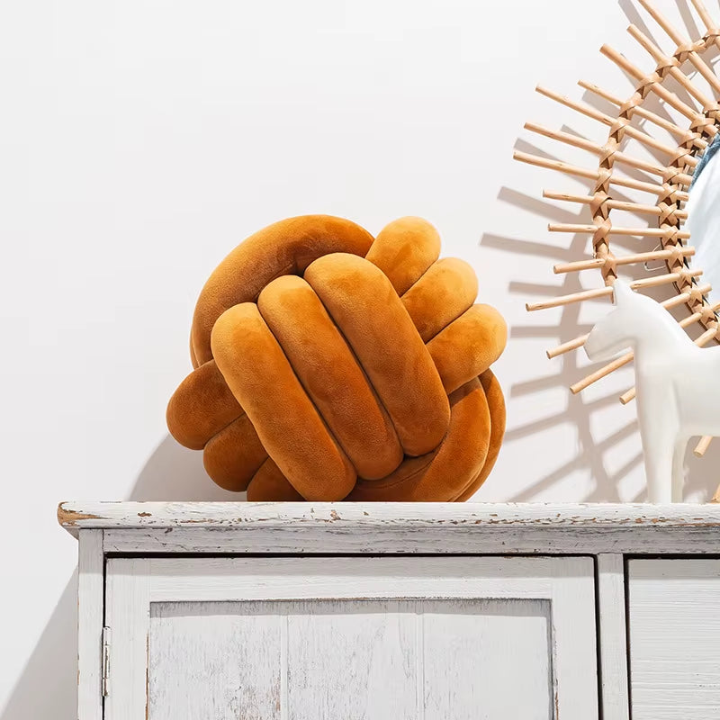 Art Decor Knot Ball Throw Pillow Handmade Soft Velvet Big Cushion Modern & Cozy Decorative Christmas Cushion for Home Sofa White