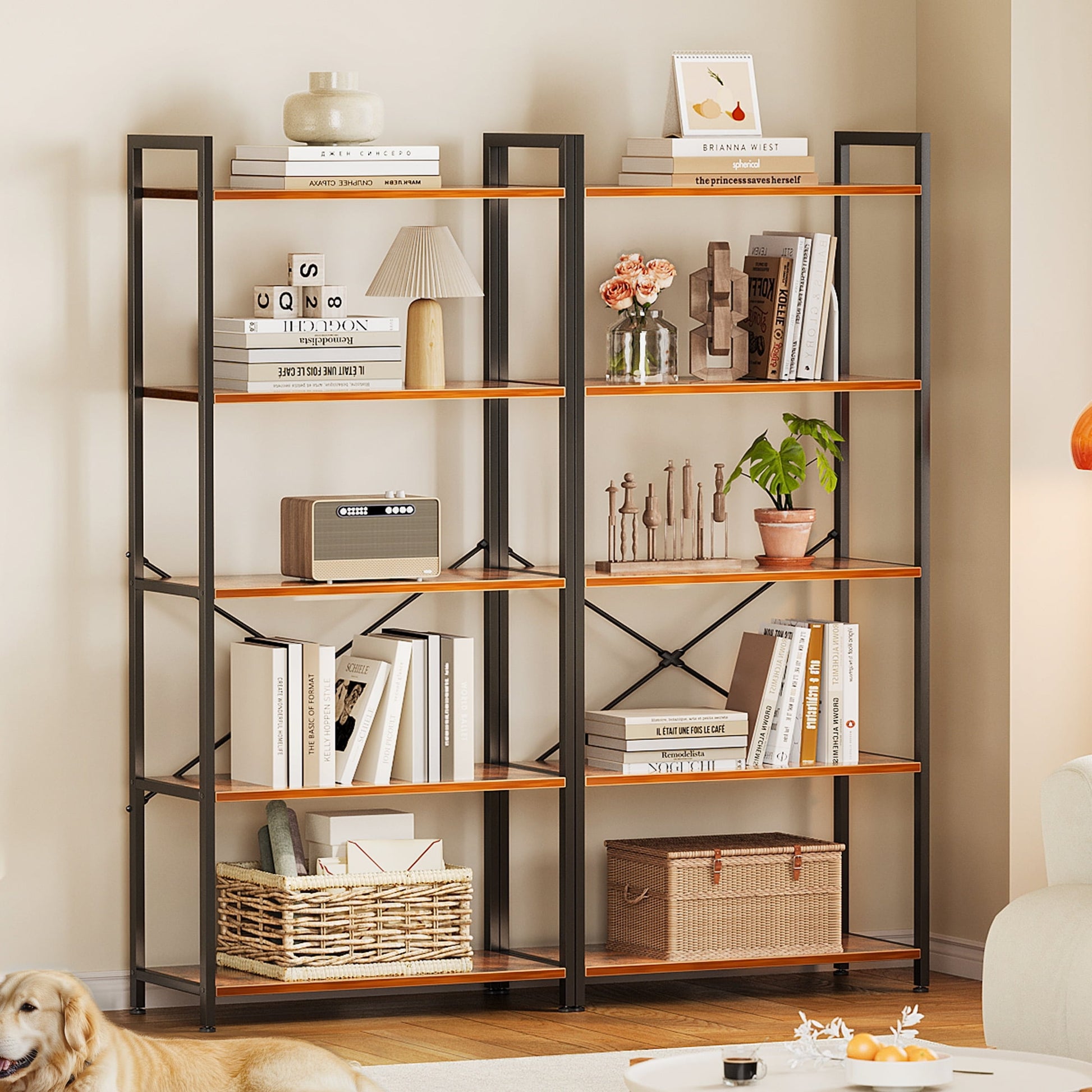 5-Tier Bookshelf, Freestanding Book Shelf, Home Office Bookcase, Storage Shelving Unit for Bedroom, Living Room, Vintage