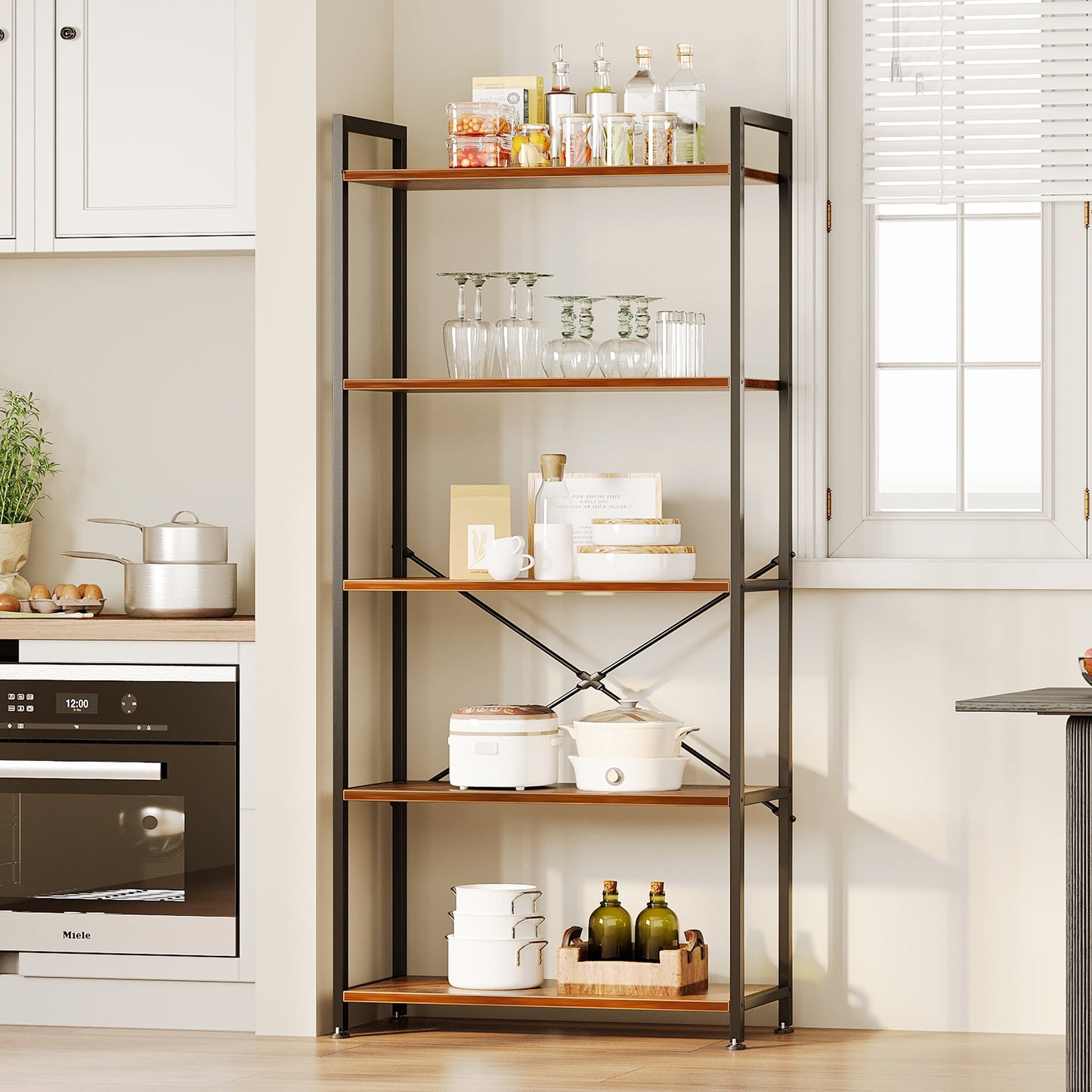 5-Tier Bookshelf, Freestanding Book Shelf, Home Office Bookcase, Storage Shelving Unit for Bedroom, Living Room, Vintage