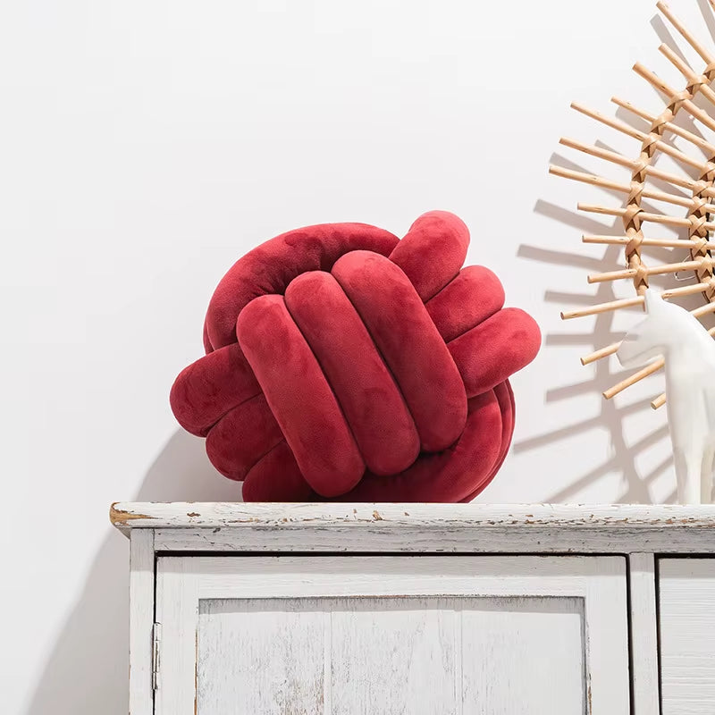 Art Decor Knot Ball Throw Pillow Handmade Soft Velvet Big Cushion Modern & Cozy Decorative Christmas Cushion for Home Sofa White