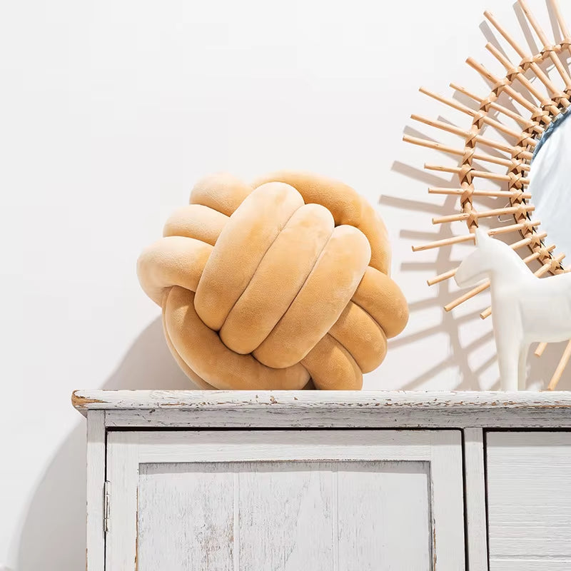 Art Decor Knot Ball Throw Pillow Handmade Soft Velvet Big Cushion Modern & Cozy Decorative Christmas Cushion for Home Sofa White