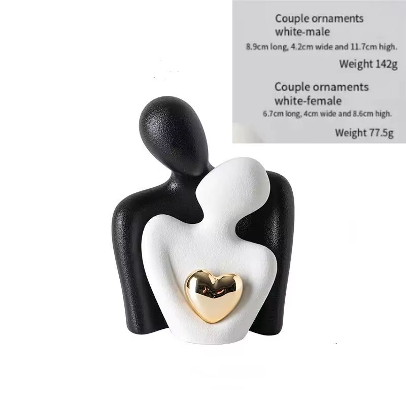 Couple Hugging Figurine Ceramic Couple Statue Abstract Modern Sculpture Love Figurines Art Craft Couple Home Accents