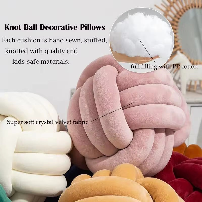 Art Decor Knot Ball Throw Pillow Handmade Soft Velvet Big Cushion Modern & Cozy Decorative Christmas Cushion for Home Sofa White