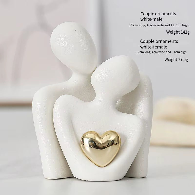 Couple Hugging Figurine Ceramic Couple Statue Abstract Modern Sculpture Love Figurines Art Craft Couple Home Accents
