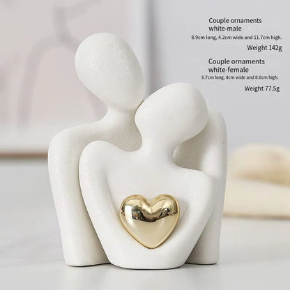 Couple Hugging Figurine Ceramic Couple Statue Abstract Modern Sculpture Love Figurines Art Craft Couple Home Accents