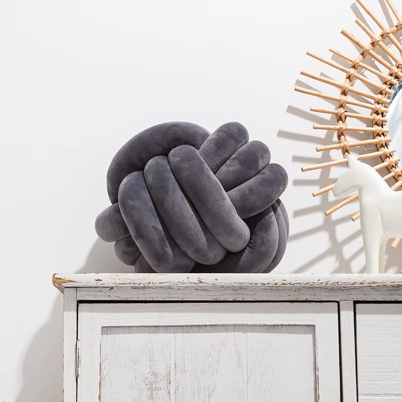 Art Decor Knot Ball Throw Pillow Handmade Soft Velvet Big Cushion Modern & Cozy Decorative Christmas Cushion for Home Sofa White