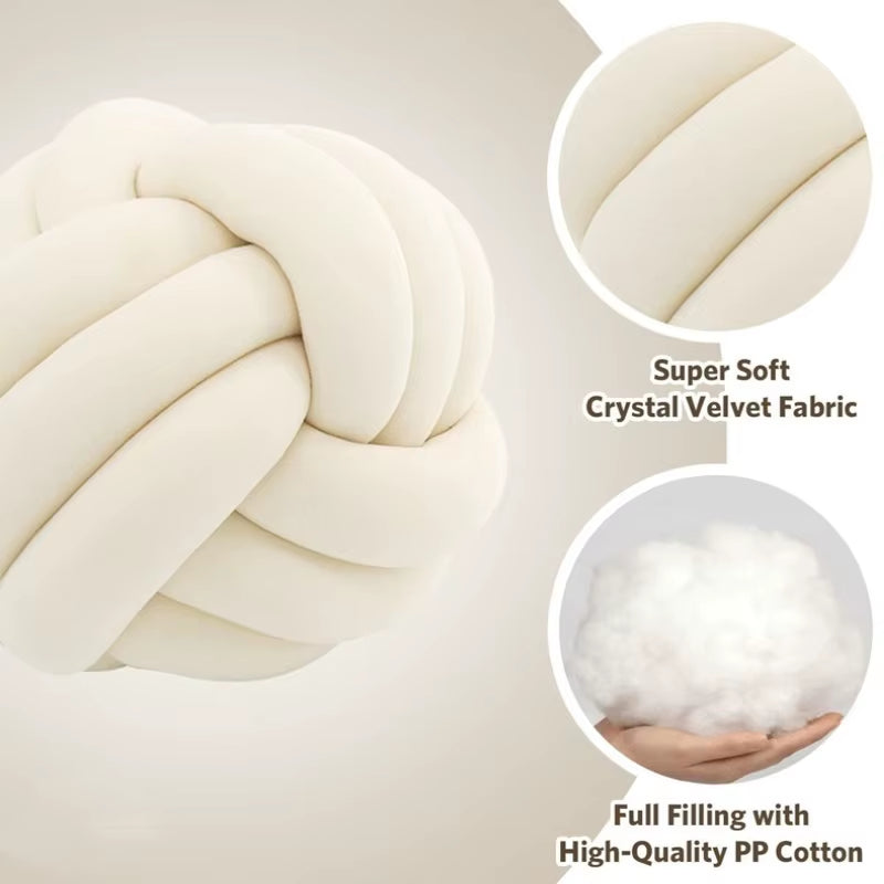 Art Decor Knot Ball Throw Pillow Handmade Soft Velvet Big Cushion Modern & Cozy Decorative Christmas Cushion for Home Sofa White