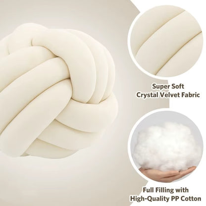 Art Decor Knot Ball Throw Pillow Handmade Soft Velvet Big Cushion Modern & Cozy Decorative Christmas Cushion for Home Sofa White