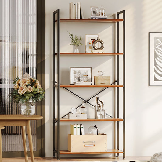 5-Tier Bookshelf, Freestanding Book Shelf, Home Office Bookcase, Storage Shelving Unit for Bedroom, Living Room, Vintage