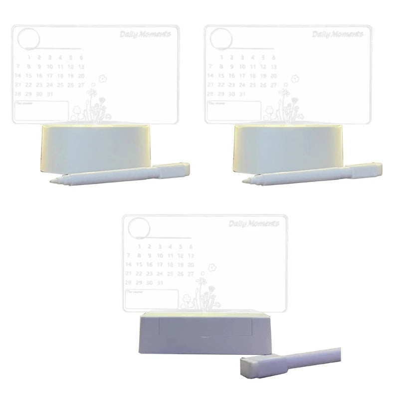 Clear Acrylic Desk Calendar Planner LED Night Light with Stand Erasable Marker Office Calendar Planner