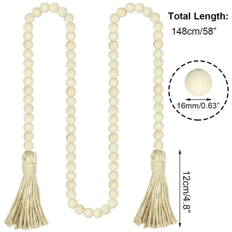 Bohemian Style Wooden Bead Tassels String Handmade Garland Jute Tassels Rustic Bead Ornament for Wall Hanging Decoration Crafts