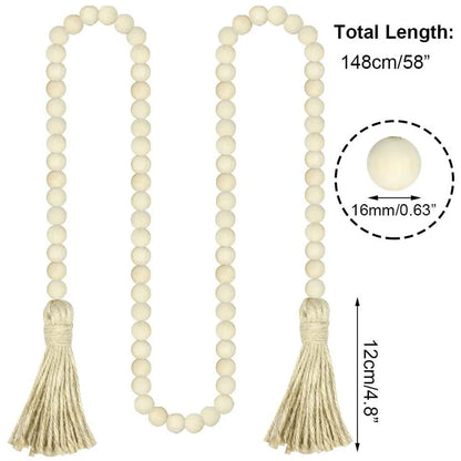 Bohemian Style Wooden Bead Tassels String Handmade Garland Jute Tassels Rustic Bead Ornament for Wall Hanging Decoration Crafts