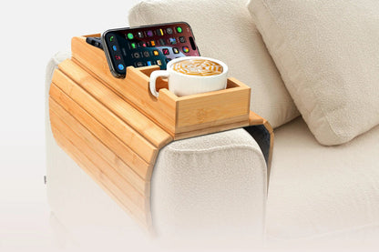 3-In-1 Magnetic Bamboo Sofa Tray Table - Detachable Couch Cup Holder with Anti-Slip Pad, Armrest Organizer for Drinks, Snacks