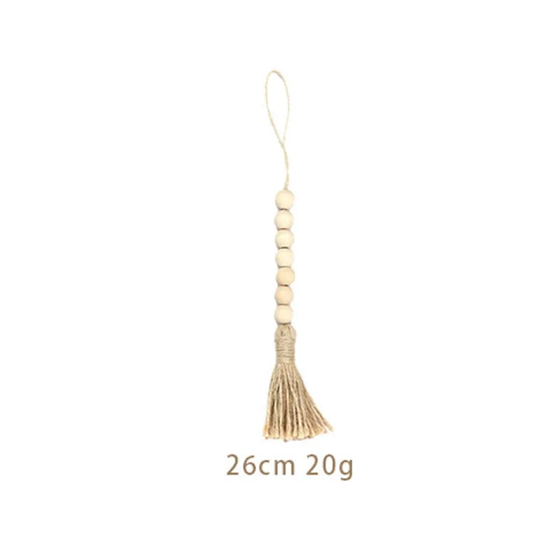 Bohemian Style Wooden Bead Tassels String Handmade Garland Jute Tassels Rustic Bead Ornament for Wall Hanging Decoration Crafts