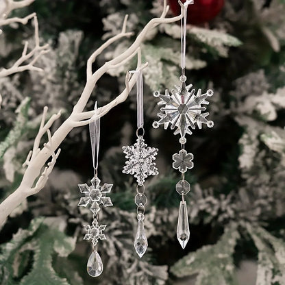 5/10Pcs Christmas Decoration Crystal Snowflake Hanging Xmas Tree Pendant Ornaments for Home Decor Party 2025 New Year Supplies