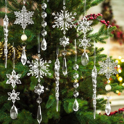 5/10Pcs Christmas Decoration Crystal Snowflake Hanging Xmas Tree Pendant Ornaments for Home Decor Party 2025 New Year Supplies