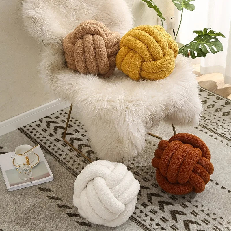 Hand-Woven Knotted Ball Pillow Lamb Velvet Roll Pillow Sofa Living Room Household Cushion