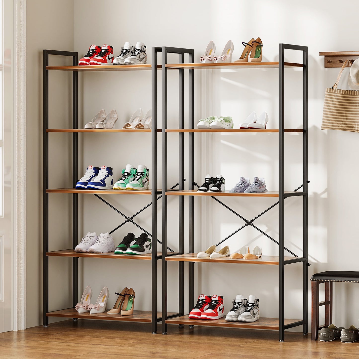 5-Tier Bookshelf, Freestanding Book Shelf, Home Office Bookcase, Storage Shelving Unit for Bedroom, Living Room, Vintage