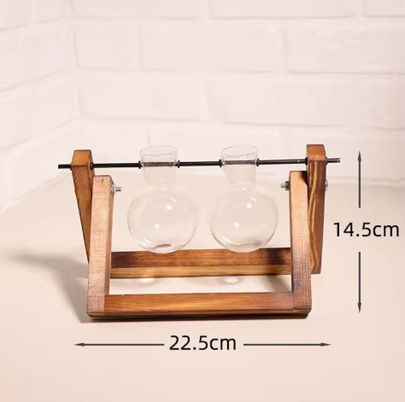 Creative Wooden Frame Hydroponic Vase, Green Pineapple Glass Vase, Flower Arrangement Container, Desktop Decoration, Home Decora