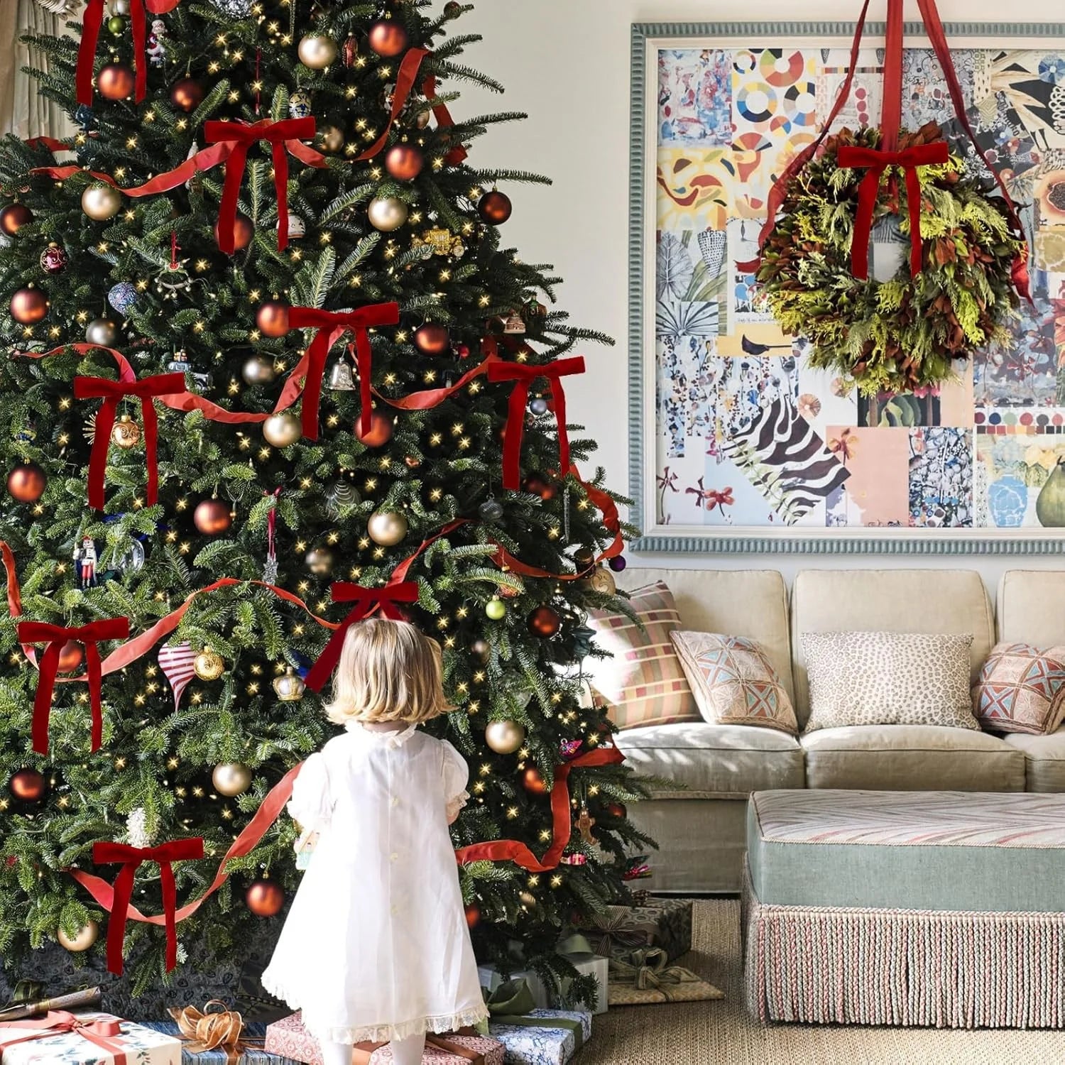 Red Velvet Christmas Bows – Set of 12 Premade Holiday Bows for Wreaths, Christmas Tree, Garland, Gift Wrapping, Indoor & Outdoor Decorations