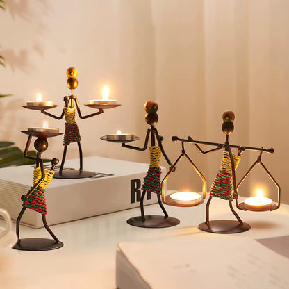 Nordic Metal Candlestick Abstract Character Sculpture Candle Holder Decor Handmade Figurines Home Christmas Decoration Art Gift