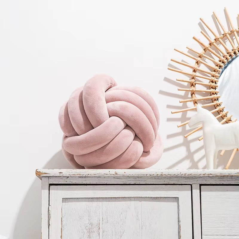 Art Decor Knot Ball Throw Pillow Handmade Soft Velvet Big Cushion Modern & Cozy Decorative Christmas Cushion for Home Sofa White