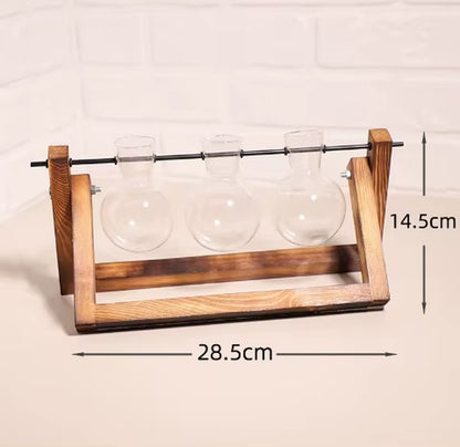 Creative Wooden Frame Hydroponic Vase, Green Pineapple Glass Vase, Flower Arrangement Container, Desktop Decoration, Home Decora