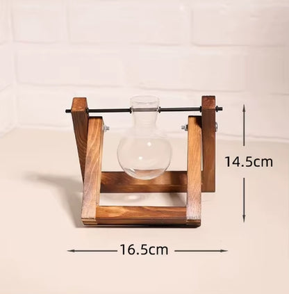 Creative Wooden Frame Hydroponic Vase, Green Pineapple Glass Vase, Flower Arrangement Container, Desktop Decoration, Home Decora